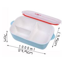 蓝色 中碗500ml 陶瓷饭盒分格饭盒密封陶瓷碗防漏汤碗带盖微波炉可加热三分格饭盒