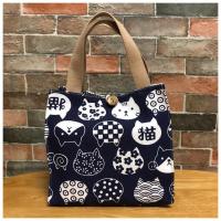 蓝色猫 日式饭盒袋上班族简约手提袋午餐包帆布便当包妈咪包手拎包便当袋