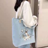 淡蓝鹿小版 帆布包单肩大容量包包女斜挎ins学生韩版托特包百搭补课手提布袋