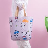 大熊猫 竖款便当包[39*35]cm 单肩大容量短途旅行收纳包手提袋女包帆布防水布包待产行李妈咪包
