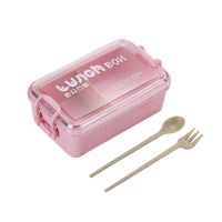 336单层粉色送贴纸 麦秸秆上班族少女学生成人分格可爱多层微波炉加热饭盒日式便当盒