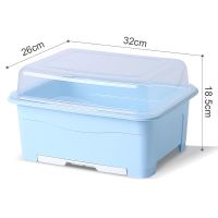 中号全翻盖(带托盘沥水) 蓝色_ 厨房置物架装碗筷收纳盒碗碟沥水架家用放碗箱碗盘收纳架台面碗柜