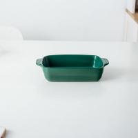 墨绿色烤盘（送鸡翅木筷子） 双耳陶瓷烤盘芝士焗饭盘微波炉烤箱专用创意家用长方形盘子