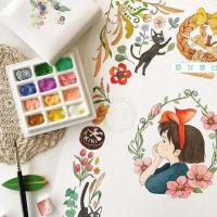 12格调色盘 白色骨瓷水彩颜料迷你保湿调色盘 带盖国画调色盘