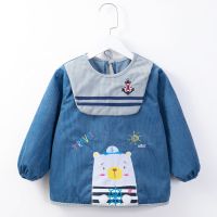 船长熊蓝色(绑带) 90(建议0-1岁) 儿童罩衣秋冬长袖防水女宝宝吃饭围裙防脏反穿衣婴儿围兜饭兜外穿