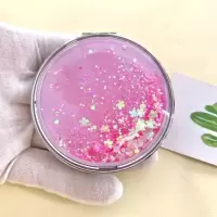 桃花粉 创意液体流沙 双面折叠镜 星空流沙小镜子女生宿舍随身携带化妆镜