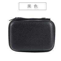 黑色 环真羊皮入耳耳机收纳包复古PU收纳盒便携耳机盒数据线充电电源包
