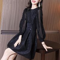 黑色 S 【建议95斤内】 秋冬法式小众赫本风气质小黑裙收腰显瘦荷叶边长袖内搭打底连衣裙