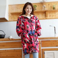 90-120斤(男女通用) 红色碎花[薄款不加绒] 罩衣成人女冬天加绒加厚外穿厨房防水中长款男士工作服长袖围裙女