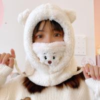 小熊口罩毛绒帽子-白色 圣诞猫爪ins潮软妹手套女冬季可爱动物毛绒保暖学生挂脖加绒骑车