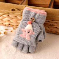 灰-琦琦动漫星翻盖 1-4岁 幼儿园手工手套宝宝冬季保暖男女儿童半指翻盖露指头可爱恐龙小孩