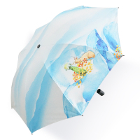 zys411-内黑胶 羚羊早安 水墨风三折晴雨伞女士黑胶防紫外线太阳伞晴雨伞两用