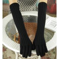 34分指 黑色 韩版羊絨女士长款兔毛羊毛手套袖套臂套冬季分指毛线保暖日系手套