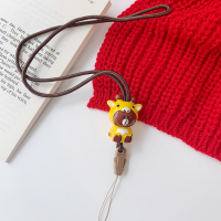 公仔挂绳-黄衣布朗熊 韩国可爱立体公仔挂绳通用手机挂脖绳个性女款挂件手机链防摔挂饰