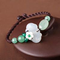 手腕周长15厘米制作后17厘米 烟雨江南原创民族风简约手饰岫玉东陵玉绿色石头手绳复古编织手链