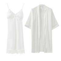 白色 均码 睡衣女夏季薄款性感小胸吊带连衣裙睡袍白色高级感家居服两件套装