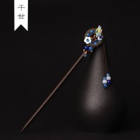 千世 发簪古风长流苏丸子头女汉服公主木簪子步摇简约手工盘发木质超仙