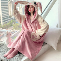 311#豆沙粉 睡袍 155(S) 70一100斤 冬季珊瑚绒睡袍女秋冬加绒睡裙加厚可爱法兰绒浴袍冬天长款睡衣女