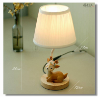 蹲坐小鹿(木座/插电款) 百褶灯罩 按钮开关 可爱卡通小鹿台灯 儿童房卧室 少女ins创意床头灯小夜灯 生日礼物