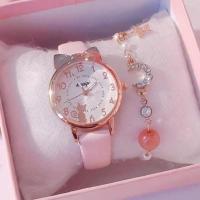 粉色 手表女生童防水电子石英表儿童手表女孩粉嫩可爱卡通猫咪表送手镯