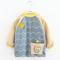3D铅笔头蓝灰 90(14码衣长40cm建议1-2岁) 宝宝吃饭罩衣婴儿围兜儿童围裙反穿衣男女童秋冬防水防脏护衣饭兜