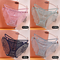 豆沙+豆绿+蓝色+灰蓝 M 腰围1尺7-2尺1 4条内裤女士蕾丝性惑舒适激情夏性感透气镂空透明日系无痕三角裤