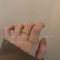 黄色笑脸两件套 亚克力醋酸笑脸戒指套装女时尚个性彩色树脂食指戒组合不掉色指环