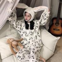 8013 熊猫 S 秋冬珊瑚绒睡衣女学生可爱史迪仔ins加绒加厚长款外出睡袍睡裙