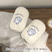 毛绒白色线条小熊 韩版可爱学生袖套秋冬季成人中长款白领上班办公简约毛绒防脏袖套