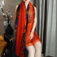 活力-橘红色 [热卖款] 丝巾女高档仿真丝围巾女薄款丝巾时尚披肩女外搭洋气上档次纱巾