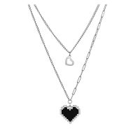 双层马赛克黑色爱心(合金) 不掉色黑色马赛克爱心像素桃心吊坠双层流苏项链ins潮嘻哈毛衣链