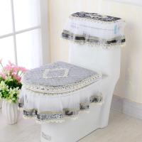 浅灰色 金丝绒灰色三件套 夏季金丝绒马桶垫三件套拉链式蕾丝布艺马桶垫坐垫家用坐便垫套