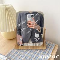 小号 (木质镜子)送笔 INS风高清简约大号宿舍学生小木质桌面化妆镜台式镜子梳妆卧室女