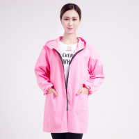 粉红色 XXL90-135斤 韩版时尚薄款罩衣成人女中长款防水防油污围裙长袖拉链连帽工作服