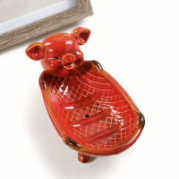 福猪 红色(可沥水) 肥皂盒子大号欧式碟沥水浴室皂皂盒架皂盒香可爱皂托皂卫生间创。