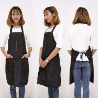 时尚三口袋黑色 发型师工作服防头发工作理发店发廊焗油染发衣防水污大中围裙。