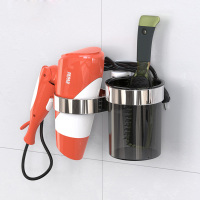 白+银+透明灰 卫生间免打孔吹风机架浴室厕所置物收纳架壁挂电吹风挂架风筒架子