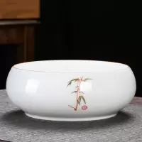 白瓷茶洗(金竹) 简约家用陶瓷茶洗盆大号创意功夫茶具水盂杯洗笔洗茶道零配