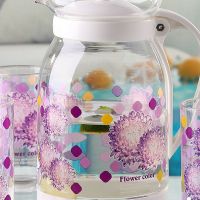 紫罗兰单壶 韩式耐热家用玻璃水杯水壶套装 印花可泡茶杯具茶具七件水具套装