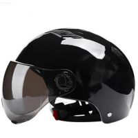 哈雷盔-亮黑(配茶色短镜) 夏季头盔高清防晒防紫外线头盔女电瓶车头盔男摩托车轻便式安全帽