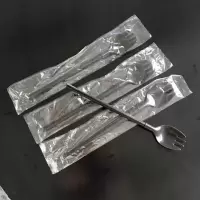 黑色独立包装50只 一次性水果茶叉子加长水果茶两用叉勺带吸管独立包装长柄水果叉