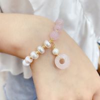 [天然珍珠]粉水晶+平安扣 天然珍珠手链女招财龙猫14K包金夏天仙气手串送闺蜜