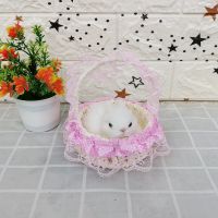 不叫粉色提篮兔子 仿真会叫猫咪花边网纱提篮花篮儿童玩具拍摄摆件生日礼物仿真猫咪