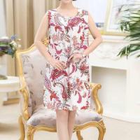 特价无袖断码 XL 70-90斤 睡衣女夏季中老年棉绸短袖加大加肥人造棉睡裙家居服外穿妈妈装