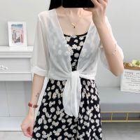 [简洁袖雪纺披肩]白色 S [推荐80-95斤] 配吊带裙子雪纺衫小披肩薄款短外套开衫防晒上衣女夏季外搭空调衫