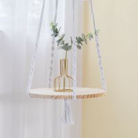 款式二 北欧棉绳编织原木皮革悬挂吊边桌置物架民宿阳台卧室免打孔床头柜