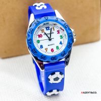 黑针蓝色 儿童手表韩版小学生硅胶足球石英电子表男孩女孩防水夜光腕表
