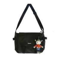 黑色普通版 无挂件 斜挎包男士潮牌日系工装挎包帆布学生邮差包ins背包女休闲单肩包