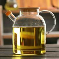 1升竹盖 超大容量厨房油壶日式调味防漏大油壶瓶玻璃家用食用油罐蜂蜜罐