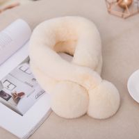 双球米白色 真獭兔毛护颈围脖双球交叉脖兔毛围巾女冬季加厚保暖